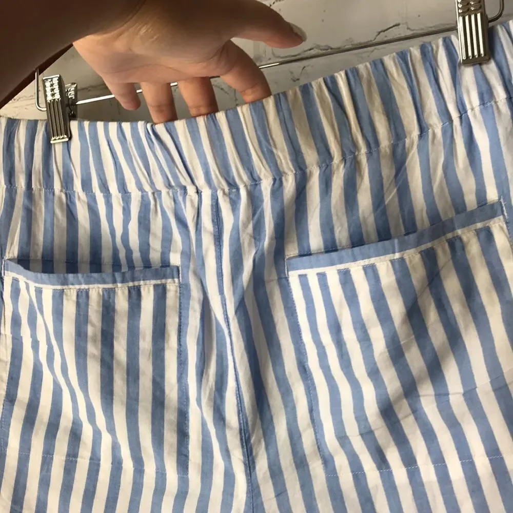 On 34th Blue and White Striped Women's Shorts L